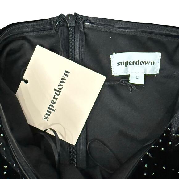 Superdown Black Silver Atomic Star Velvet Metallic Strapless Dress Sz M NEW Tags - Picture 7 of 10